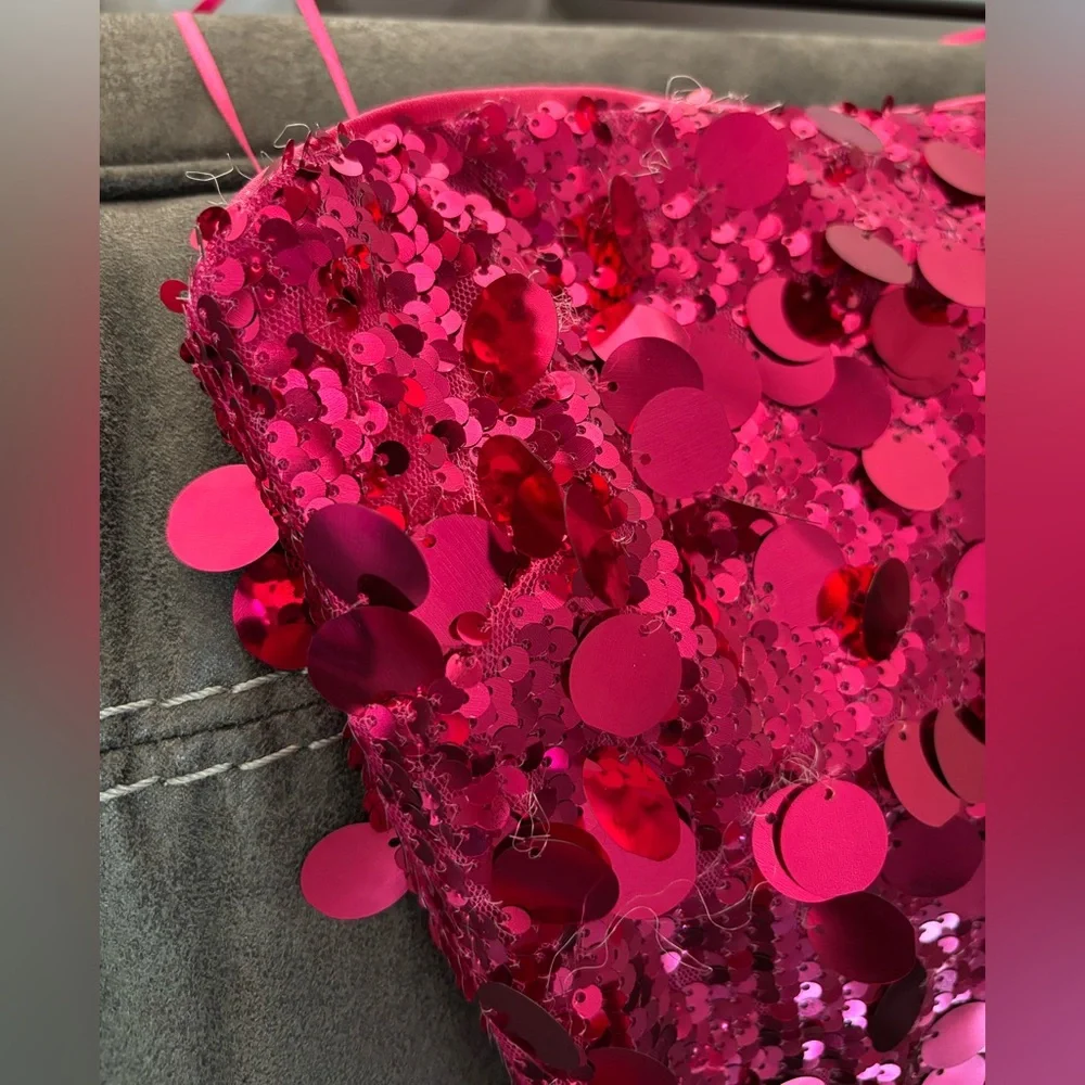 Windsor Y2K Style Vibrant Pink Sequin Strapless Mini Dress New! - Picture 8 of 16